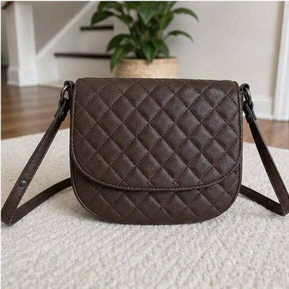 None Handbags - Brown Quilted Crossbody Bag